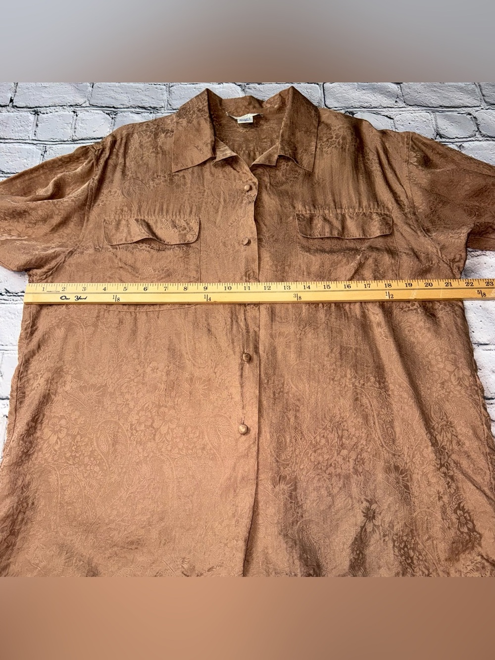 Vintage 80s Anna And Frank Light Brown Silk Blouse Floral Paisley Print Size M - Picture 5 of 8
